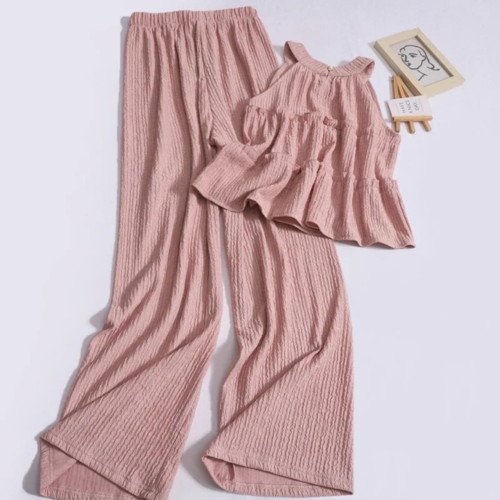 Summer New Sweet Ruffles O Neck Sleeveless Tops High Waist Loose Casual - pink